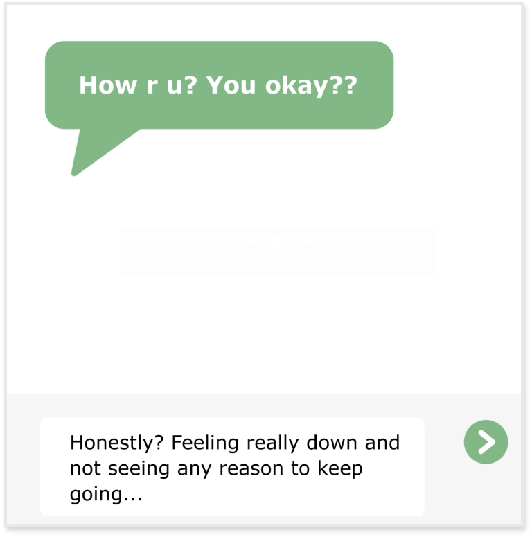 988 the first year an image of a messaging app where people chat. The person asked How are you today? The receiver of message writes: Honestly? Feeling really down and not seeing any reason to keep going...
