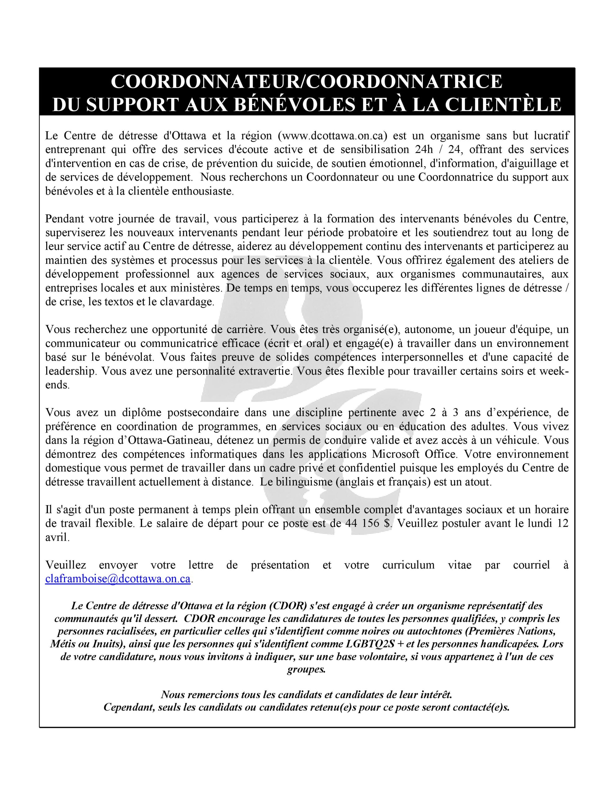 Coordonnateur(trice) du support aux bénévoles et à la clientèle (Publicité)-page-001 Coordonnateur(trice) du support aux bénévoles et à la clientèle (Publicité)-page-001