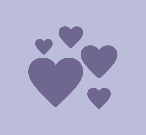 5 dark purple hearts of different sizes on a light purple background